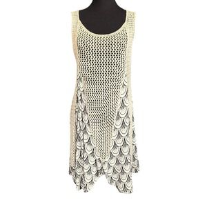 Jodifl White & Black With Ivory Crochet Bohemian Sleeveless Cover-Up Dress,Large